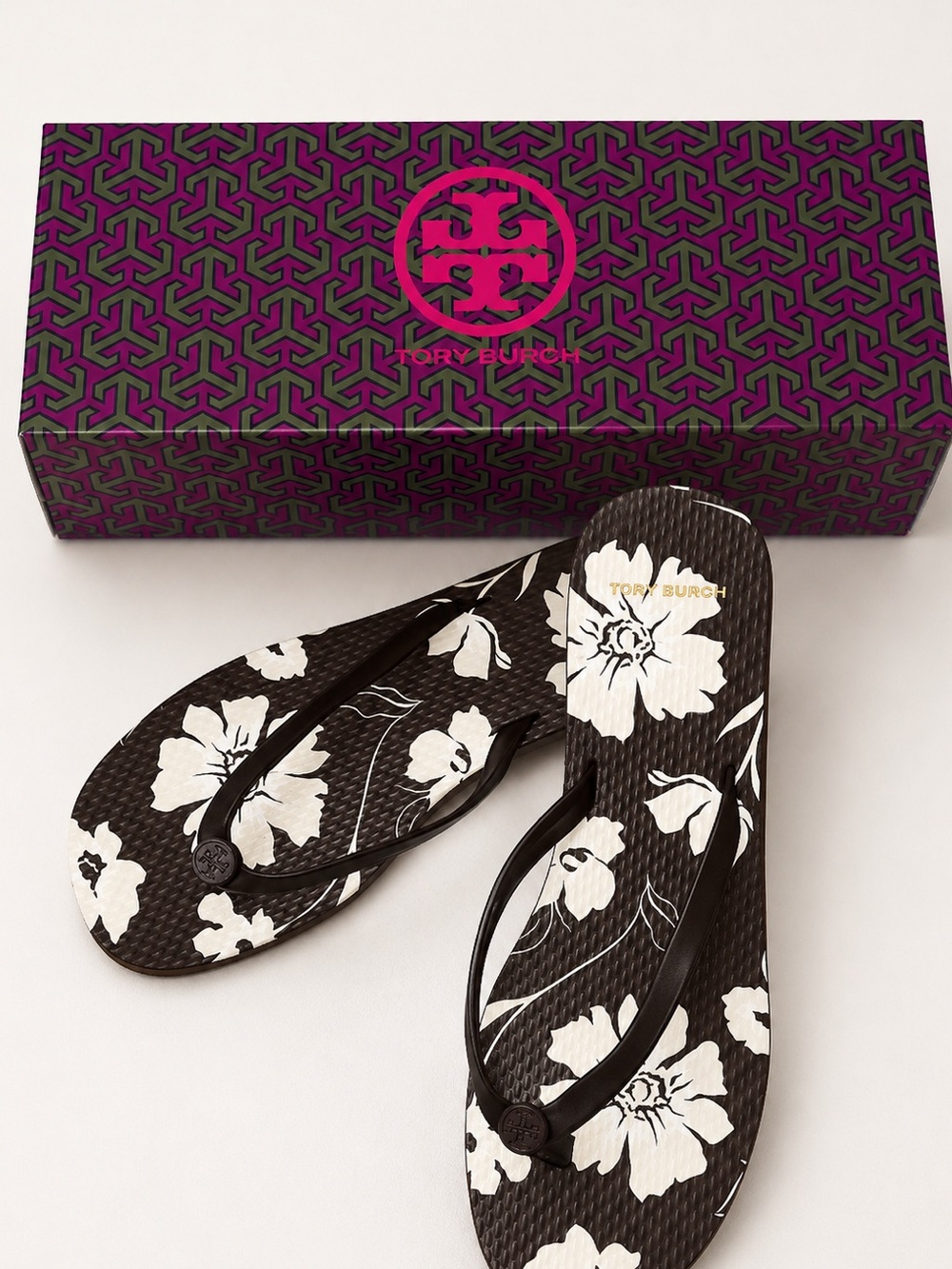 Tory Burch Mocha Falls Floral Flip Flops NWT